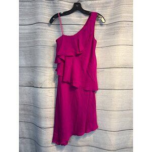 Milly Nora One-Shoulder Asymmetric Ruffled Tiered Stretch-Silk Dress Size 2